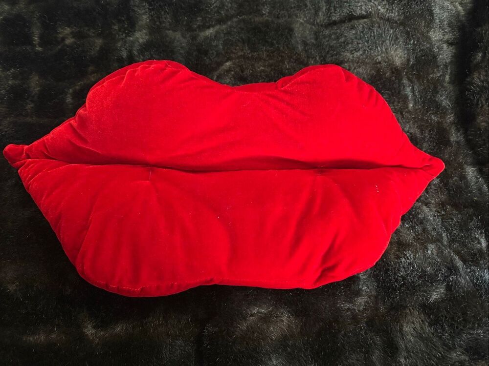 Lips Forever Oversized Red Lip Shaped Accent Pillow Velvet Exterior 10x25